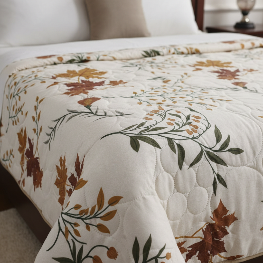 Summer Comforter Autumn Botanical Double Bed  | Maple Leaf Quilted Bedding