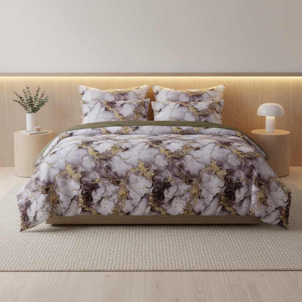 Marble Bedsheet with 2 Pillow Covers| Gold Abstract Pattern with Premium Packing