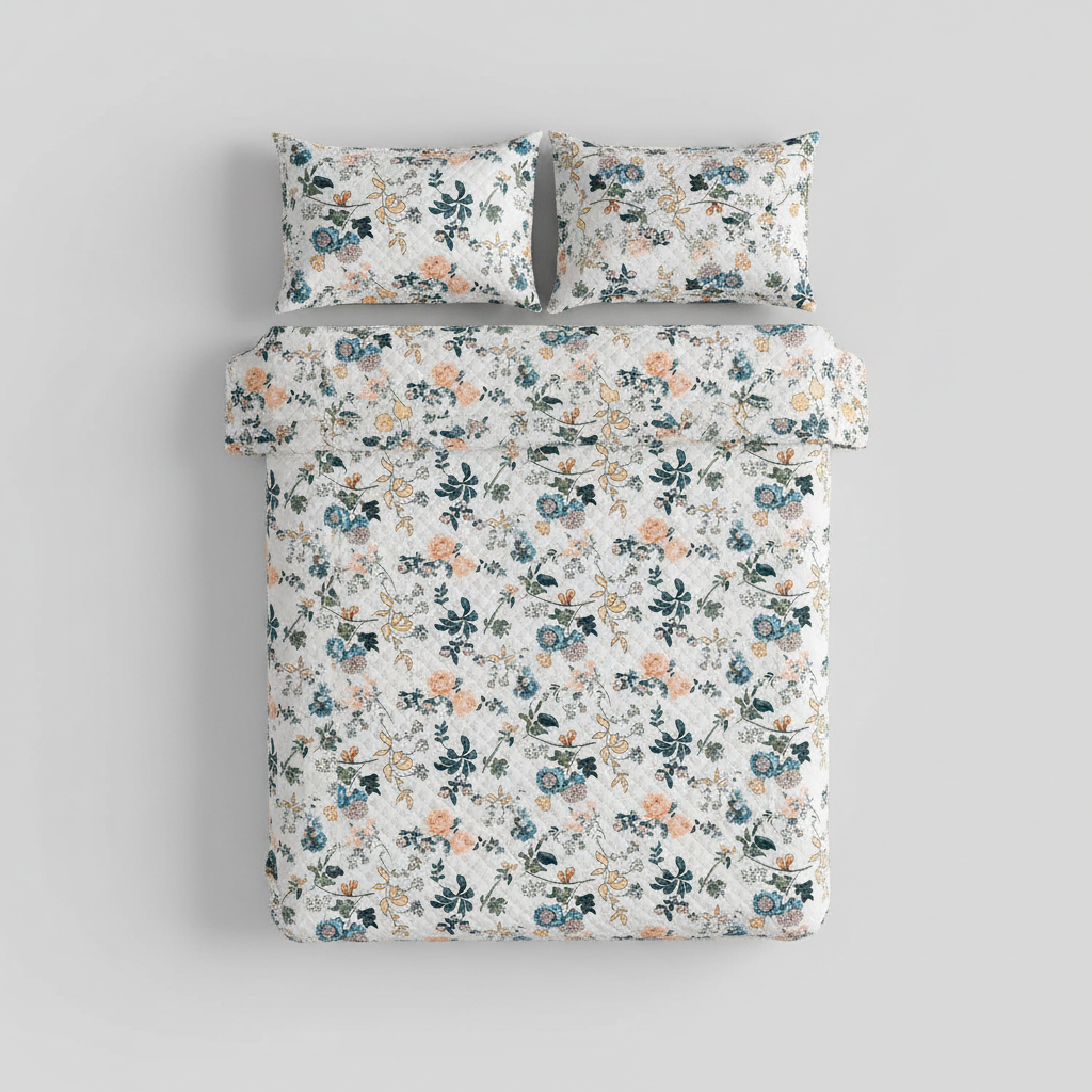 Queen Size Floral Bedsheet Set | 90x100 Inches | Double Bed with 2 Quilted Pillow Covers