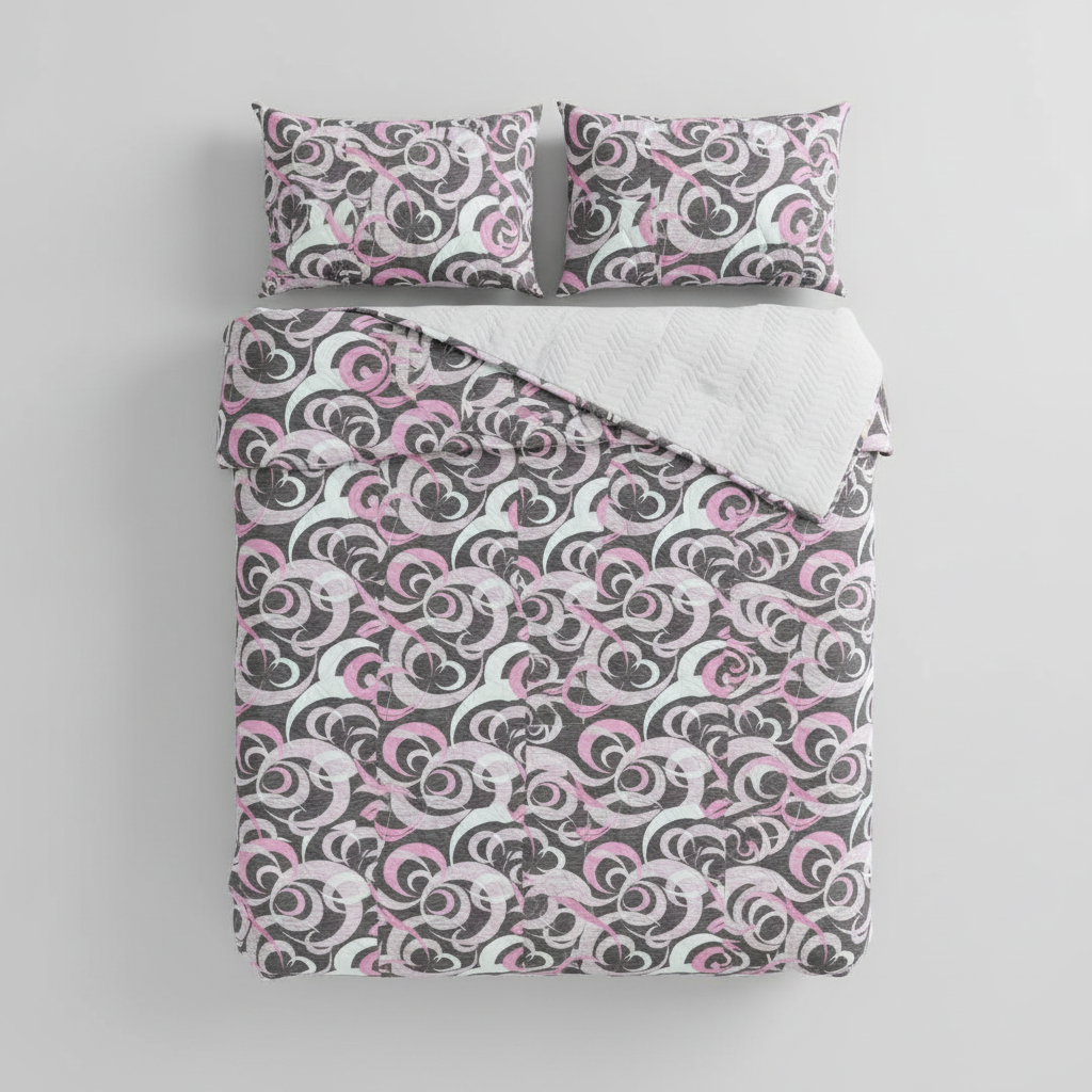 Queen Size Elegant Swirl Bed Sheet Set | 90x100 Inches | 2 Quilted Pillow Covers