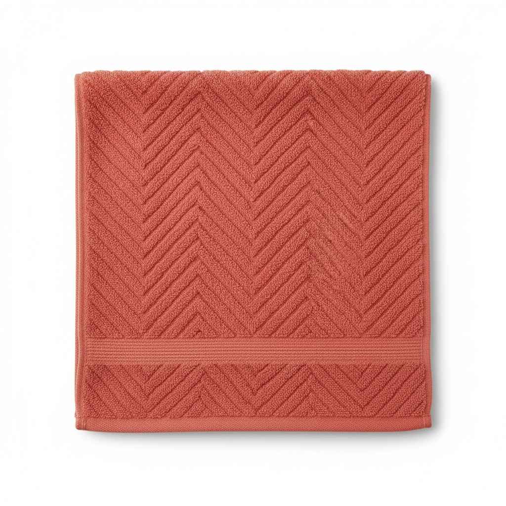 Premium Coral Terracotta Cotton Face Towel – 12 x 12 inch | Chevron Texture Wash Cloth