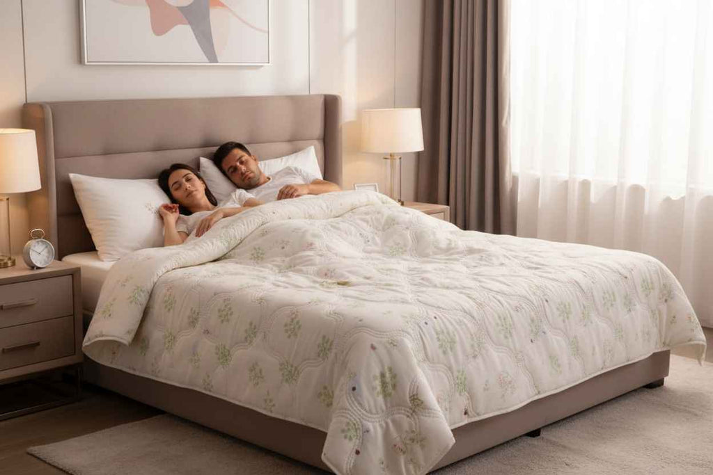 White Botanical Double Bed Comforter | Floral Summer Quilted Bedding