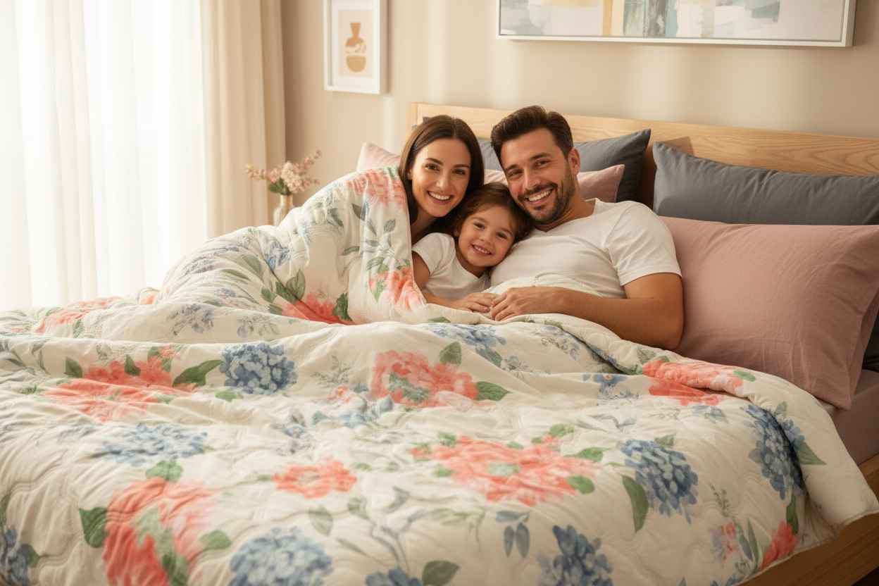 Hydrangea & Peony Double Bed Comforter | Floral Summer Quilted Bedding