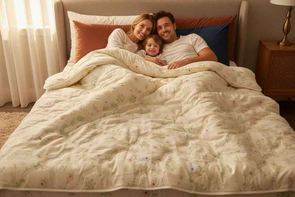 White Botanical Double Bed Comforter | Floral Summer Quilted Bedding
