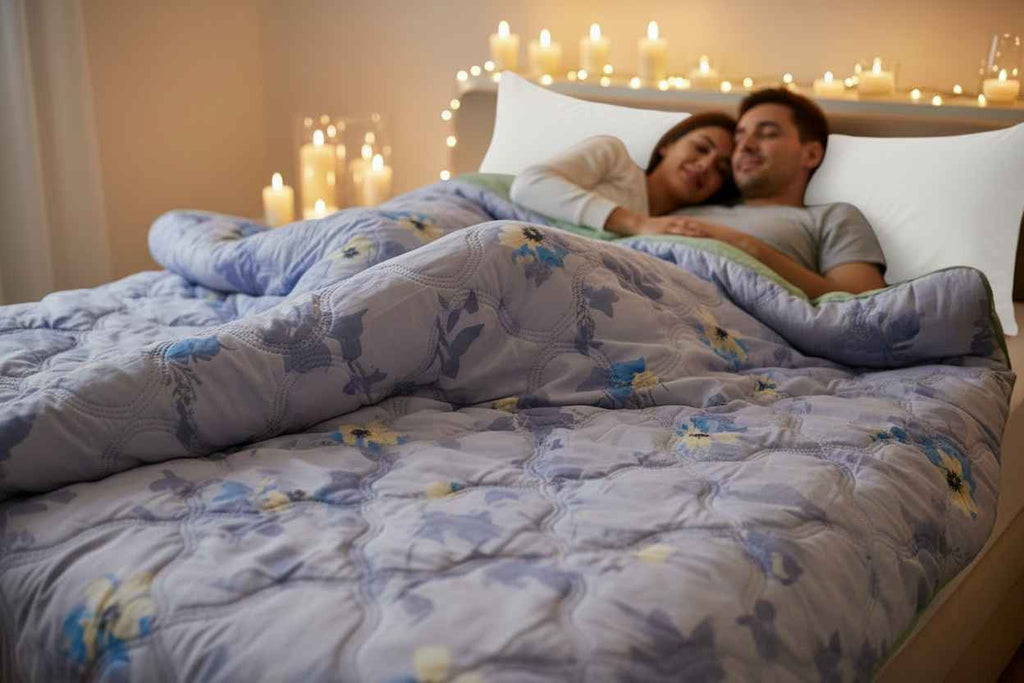 Blue Floral Double Bed Comforter | Lightweight Summer Quilted Bedding