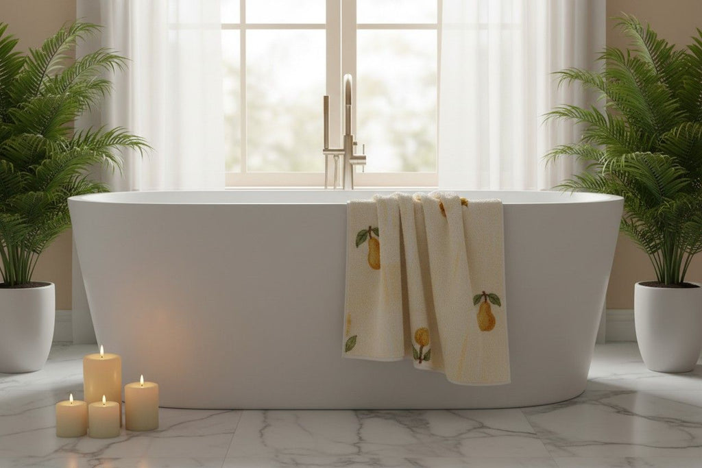 Bath Towel Microfiber | Cream Pear Print | Ultra Soft, Super Absorbent & Quick Dry | Unisex