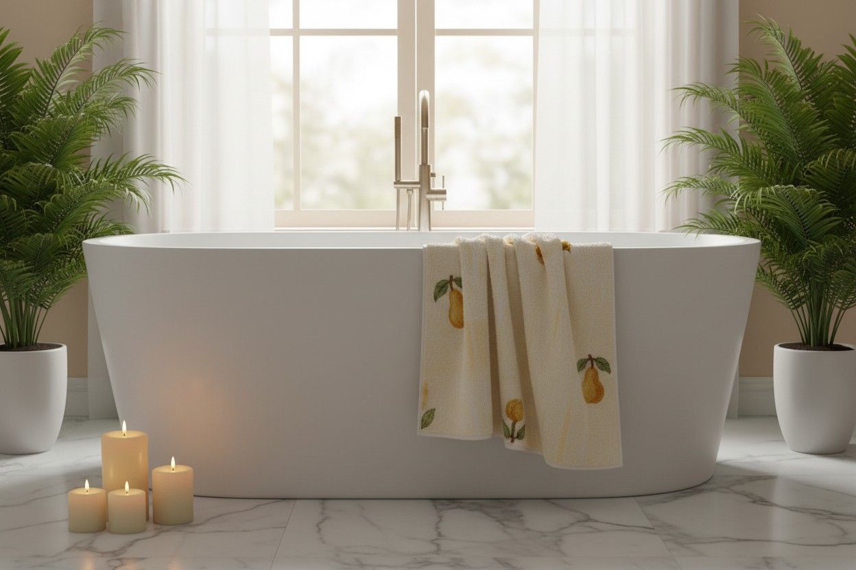 Bath Towel Microfiber | Cream Pear Print | Ultra Soft, Super Absorbent & Quick Dry | Unisex
