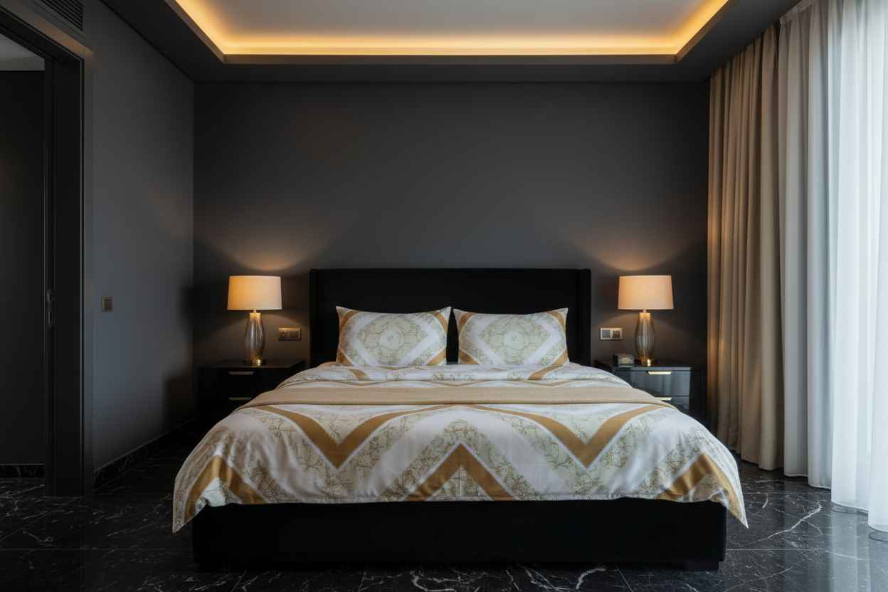 Double Bed Bedsheet – Gold Chevron Floral Print | White & Gold
