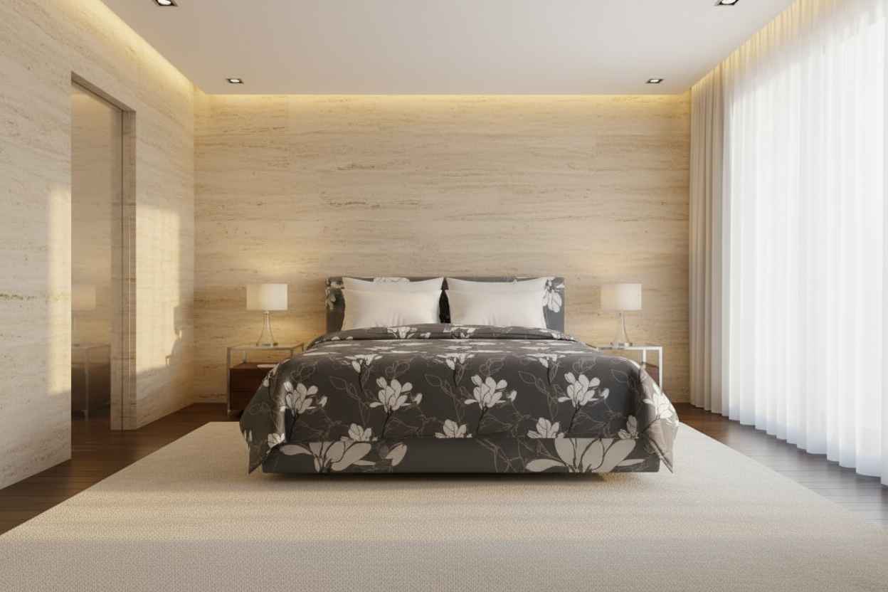 Charcoal Magnolia Floral Bedsheet Set — Dark Grey & White