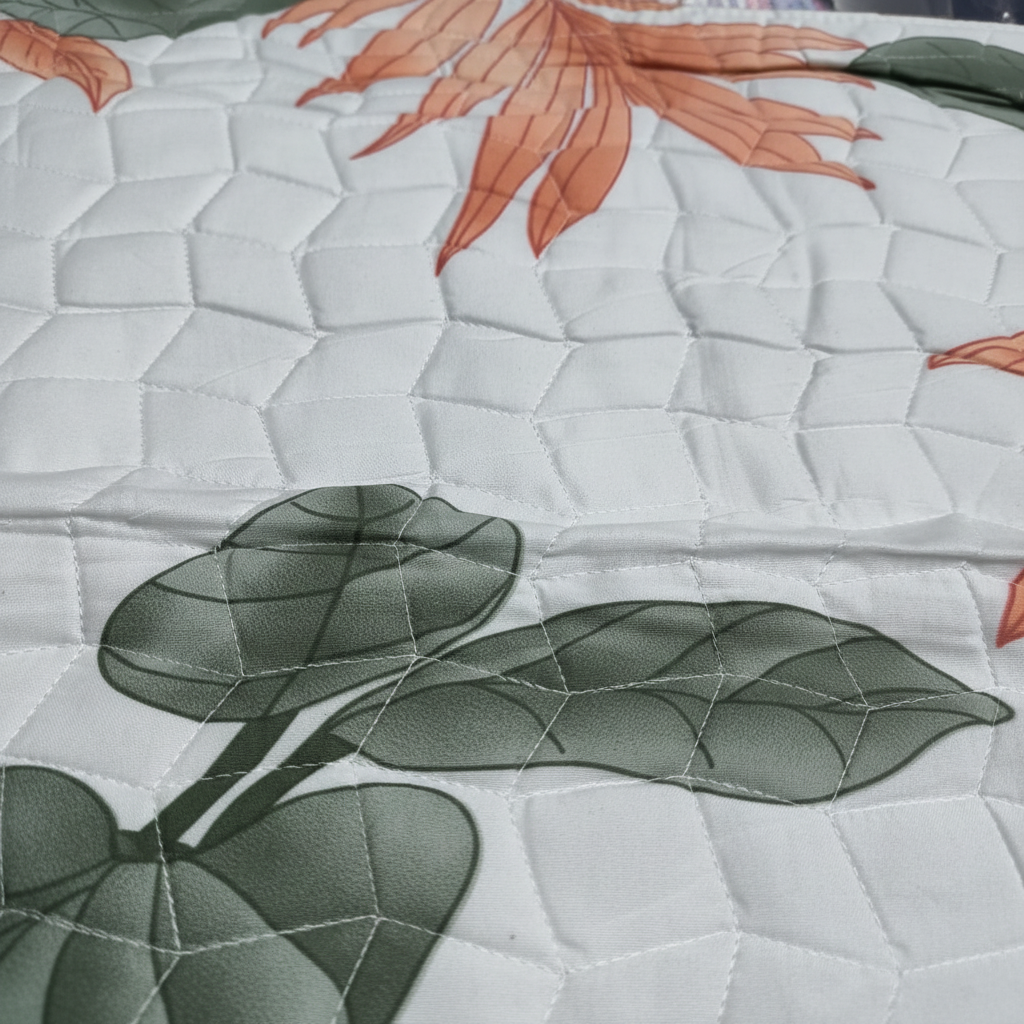 Queen Size Tropical Botanical Bed Sheet Set | 90x100 Inches | 2 Quilted Pillow Covers