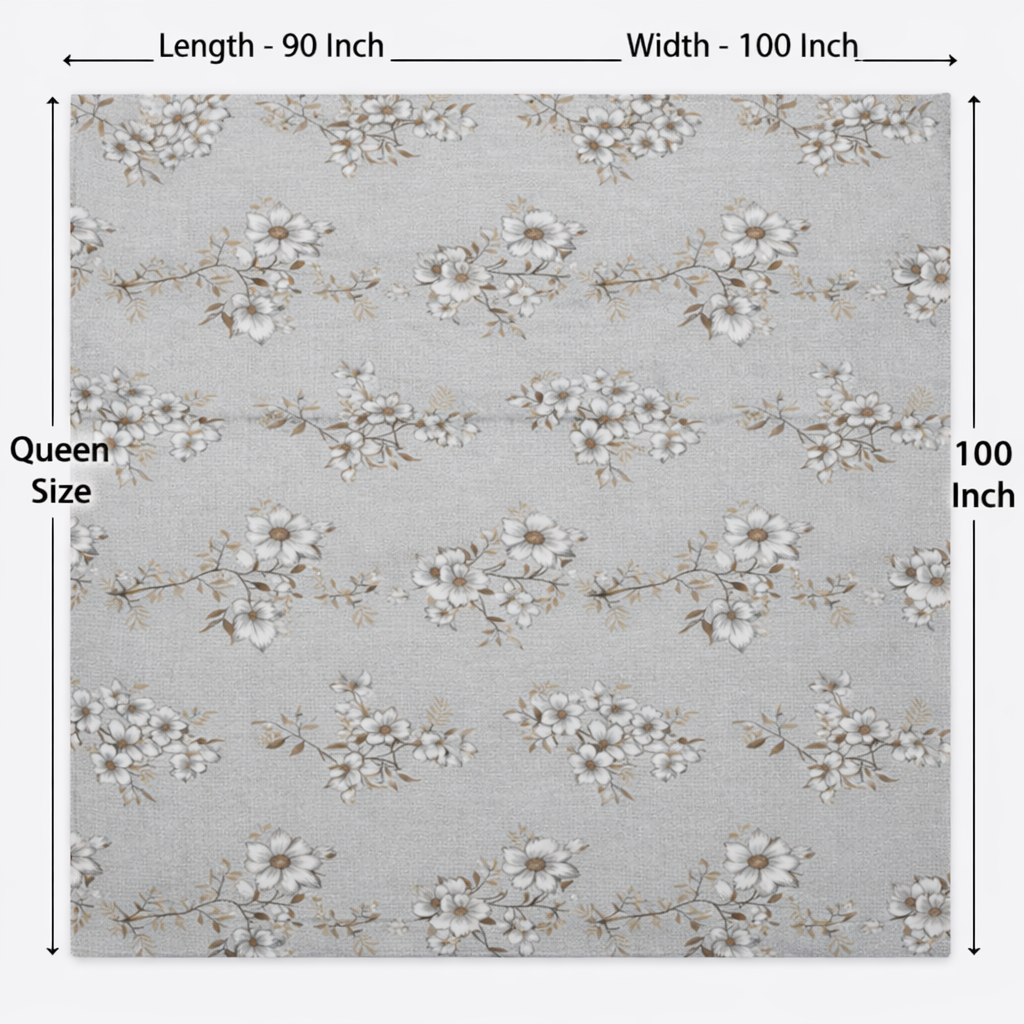 Fitted Elastic Bedsheet Set with 2 Pillow Covers - Grey White Floral Queen Size