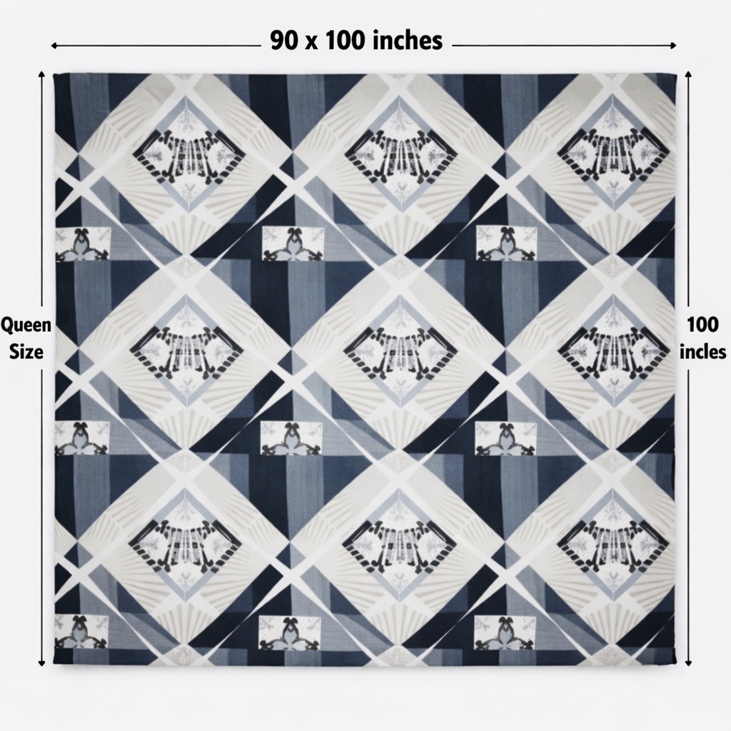 Fitted Elastic Bedsheet Set with 2 Pillow Covers - Geometric Black White Grey Queen Size