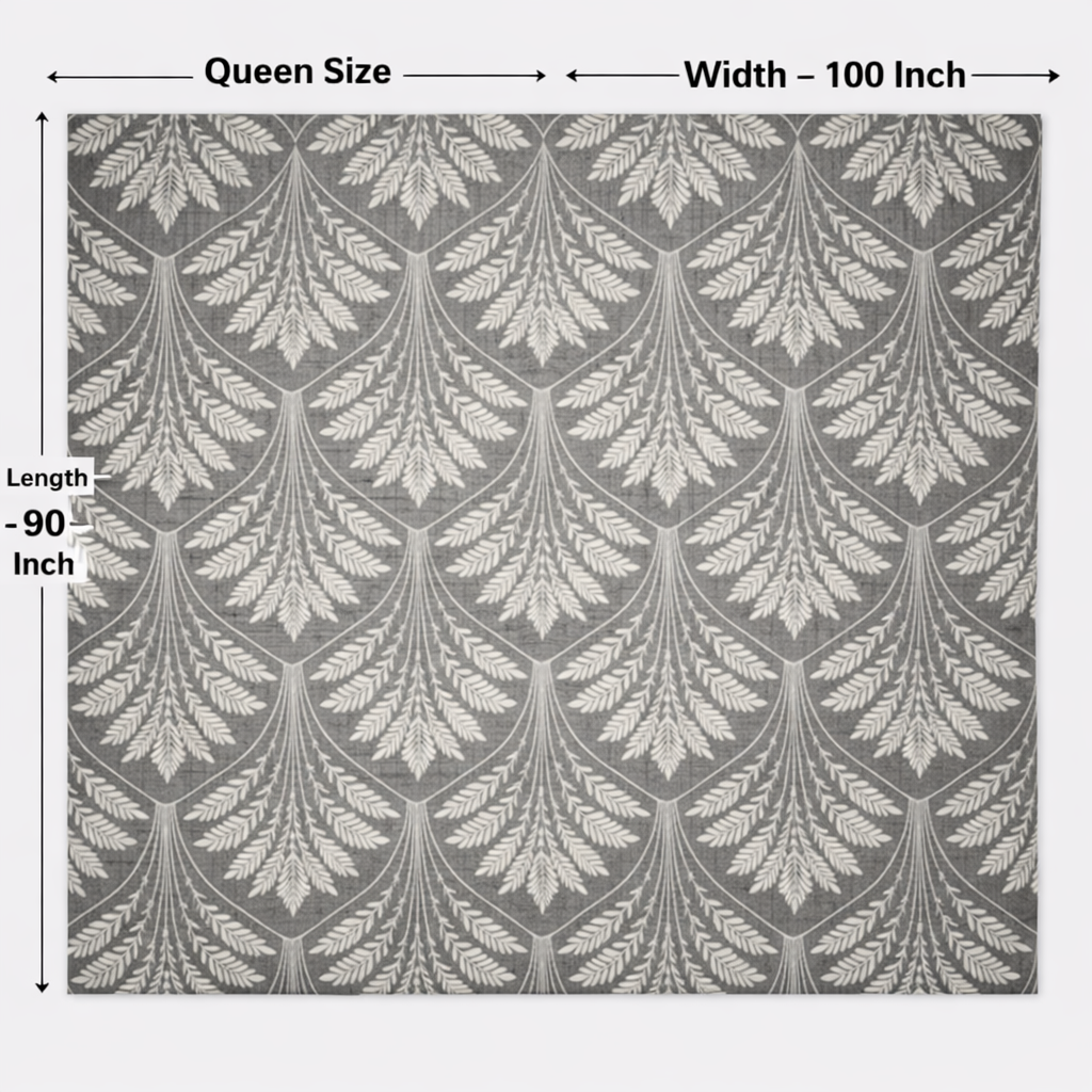 Fitted Elastic Bedsheet Set with 2 Pillow Covers - Grey White Botanical Leaf Queen Size