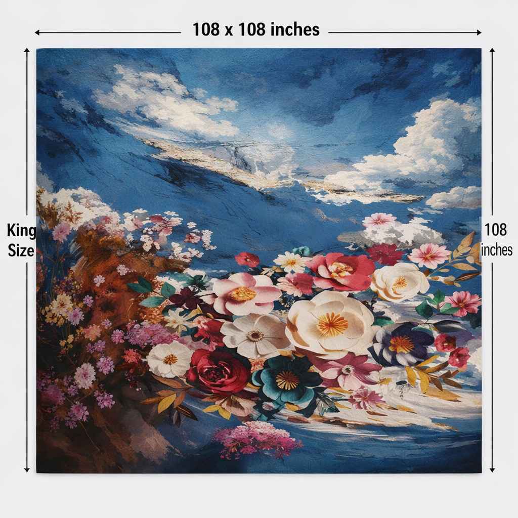 King Size 7D Digital Print Floral Bedsheet Set with 2 Pillow Covers - Premium 108x108 inch