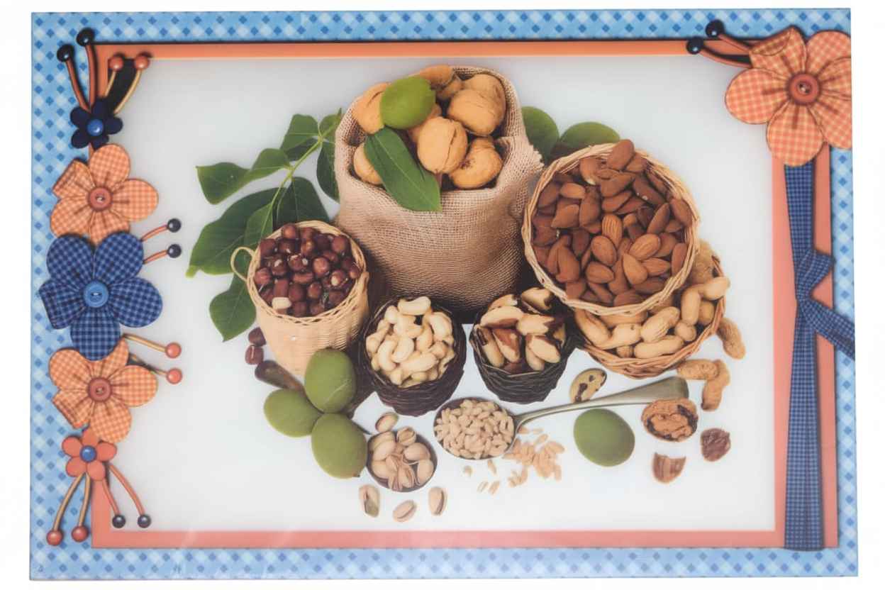 Decorative Dining Table Mat | Waterproof PVC Placemat | Nuts & Floral Print