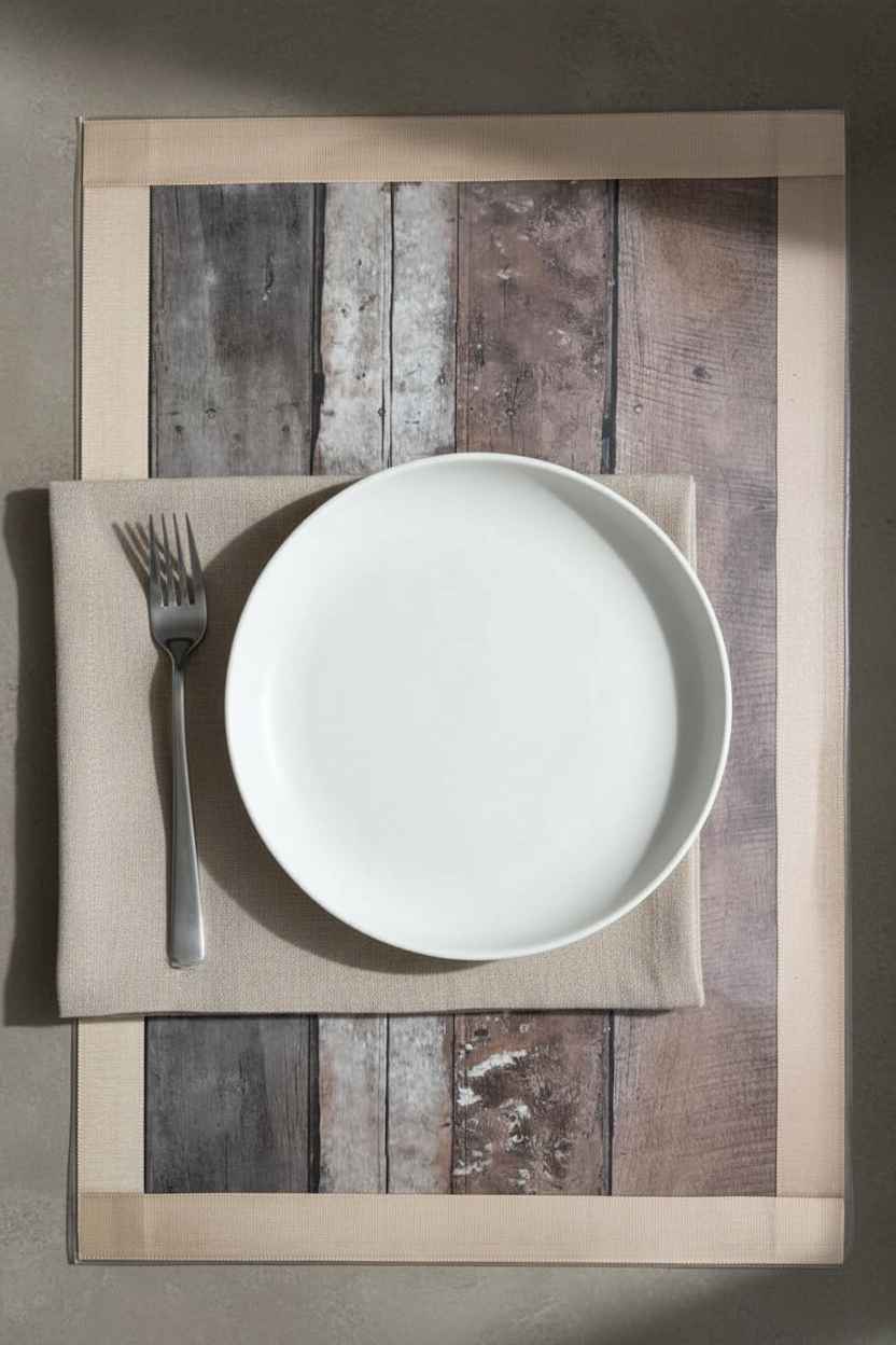Premium Dining Table Mat | Rustic Wood Print Placemat | Set of 6