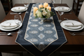 Royal Medallion Silk Table Runner | Navy Blue Jacquard with Satin Silk Finish