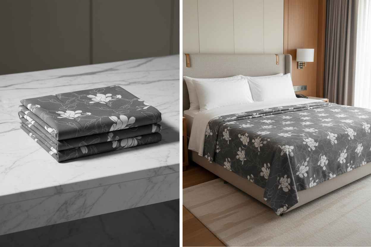 Charcoal Magnolia Floral Bedsheet Set — Dark Grey & White