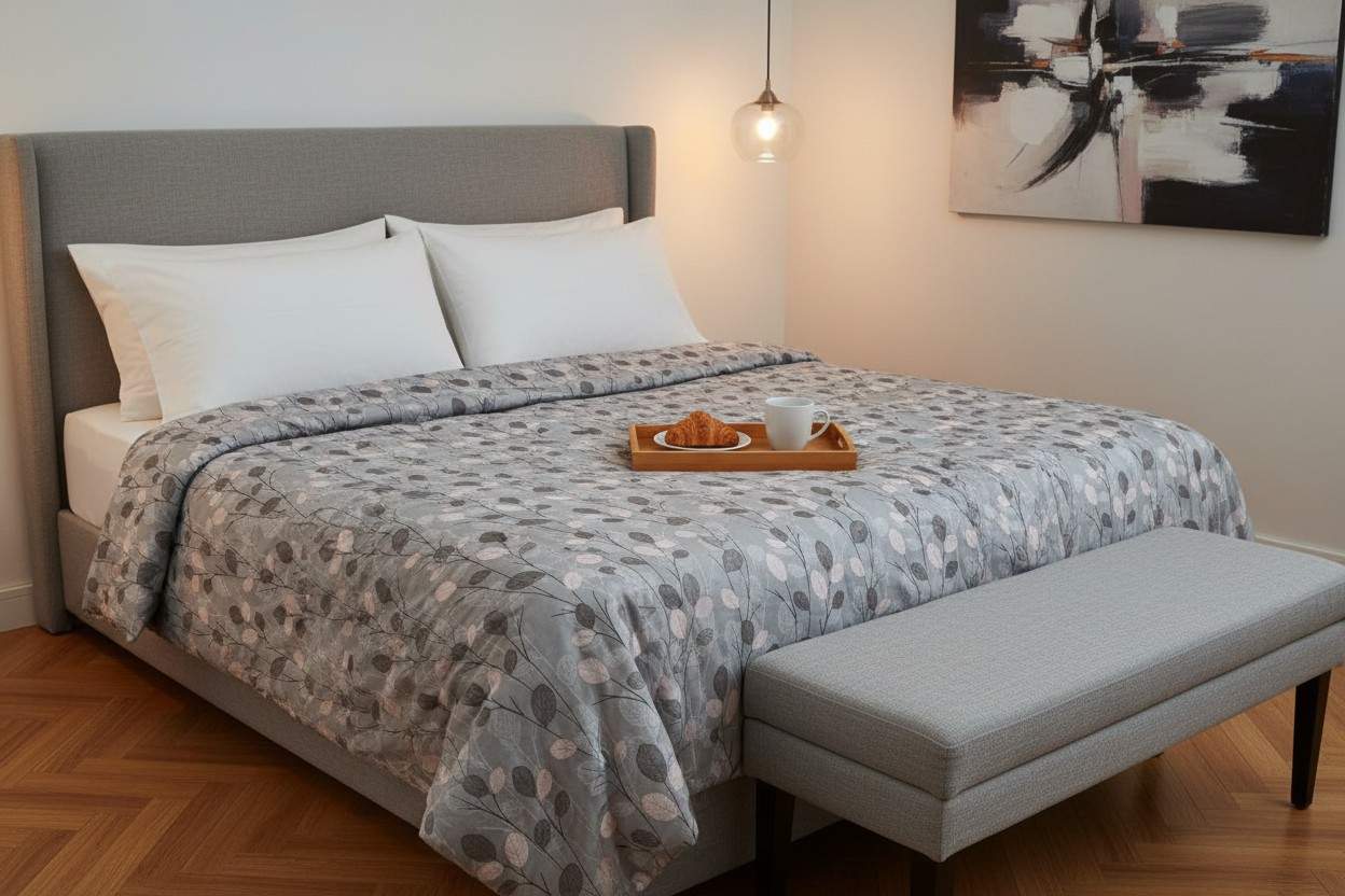 Dohar Double Bed | Trailing Branch & Oval Leaf Print | AC Dohar | 100% Cotton
