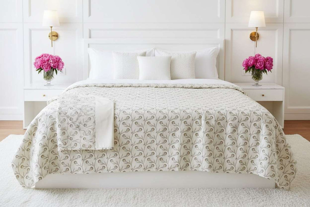 Dohar Double Bed | Trailing Vine & Poppy Bud Block Print | 100% Cotton