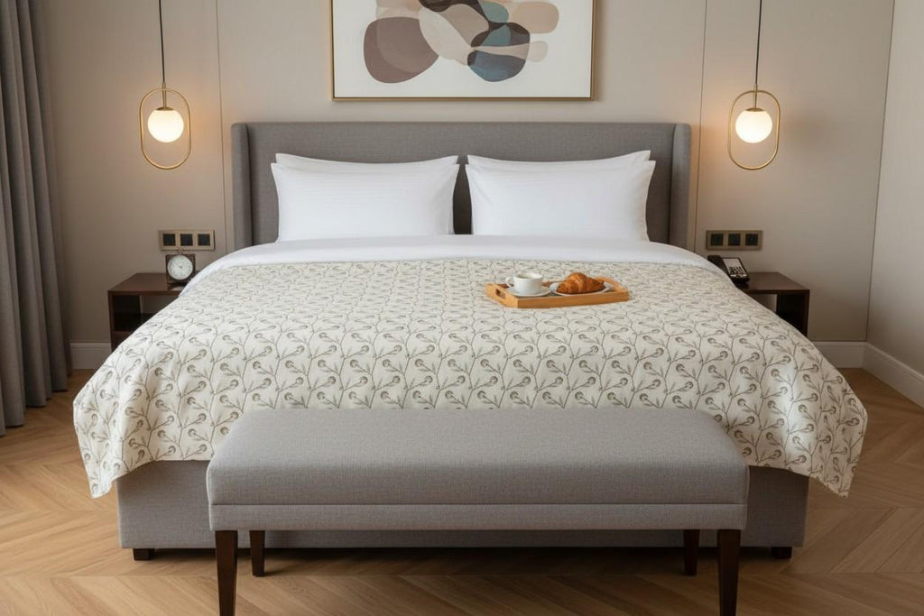 Dohar Double Bed | Trailing Vine & Poppy Bud Block Print | 100% Cotton
