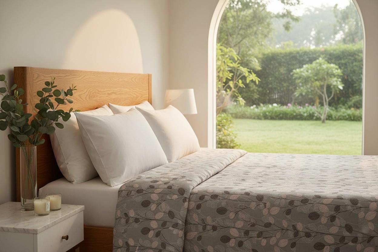 Dohar Double Bed | Trailing Branch & Oval Leaf Print | AC Dohar | 100% Cotton