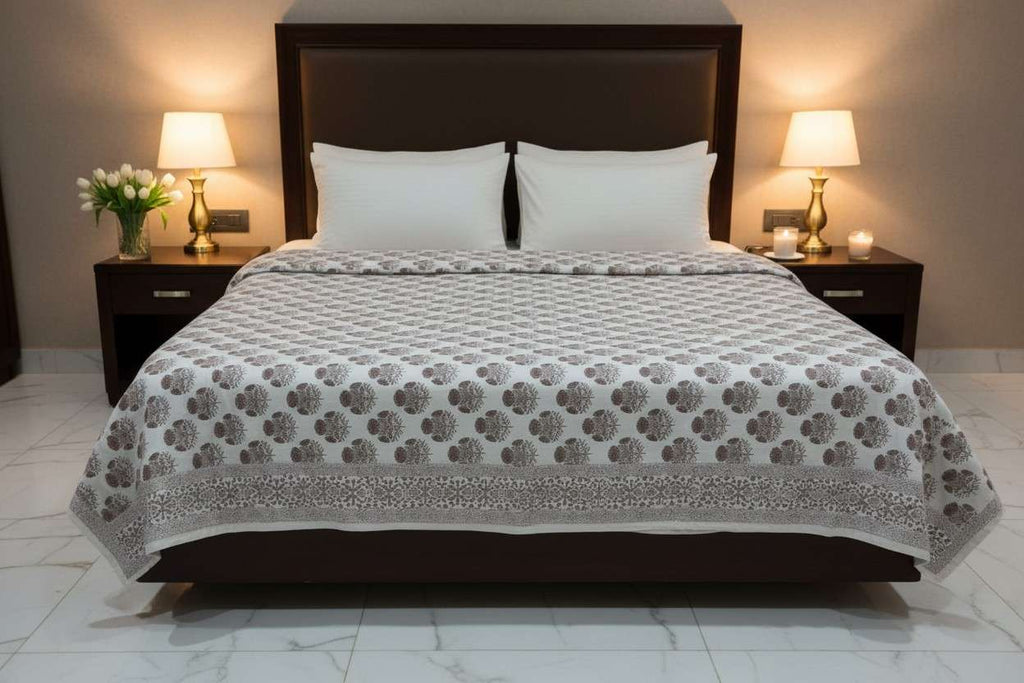 Dohar Double Bed  | Marigold Floral Block Print | AC Dohar | 100% Cotton