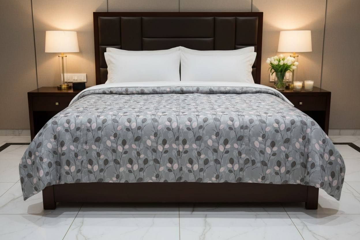 Dohar Double Bed | Trailing Branch & Oval Leaf Print | AC Dohar | 100% Cotton