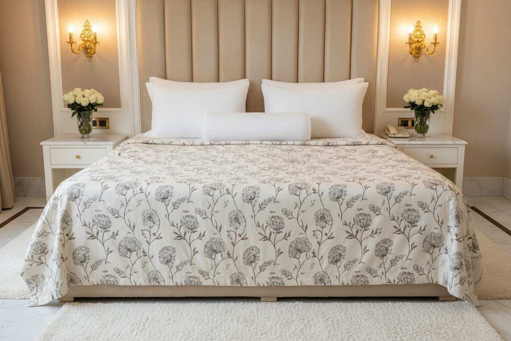 Dohar Double Bed | Trailing Vine & Poppy Bud Block Print | 100% Cotton