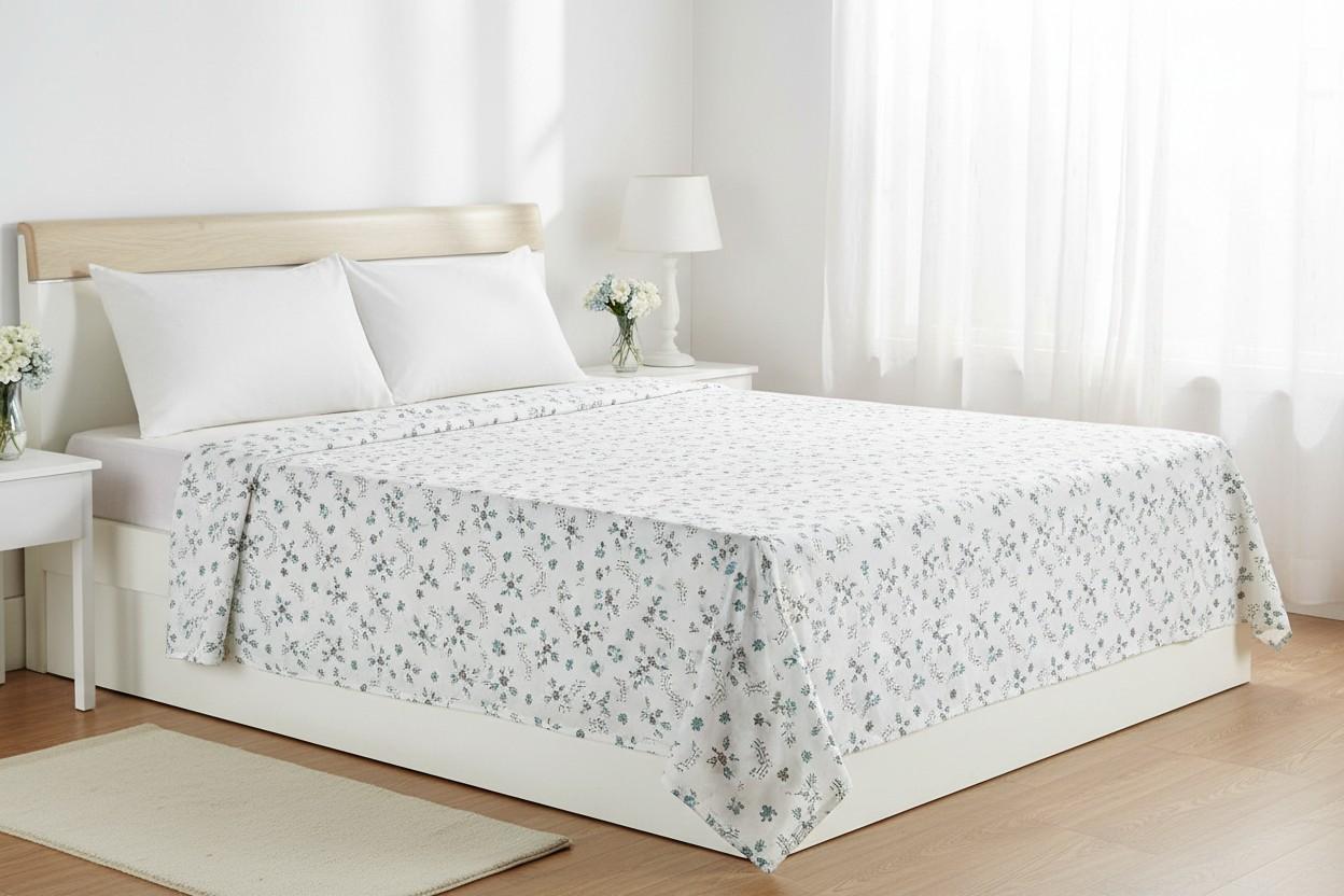 Dohar Double Bed | Teal Floral Bouquet & Geometric Print | 100% Cotton