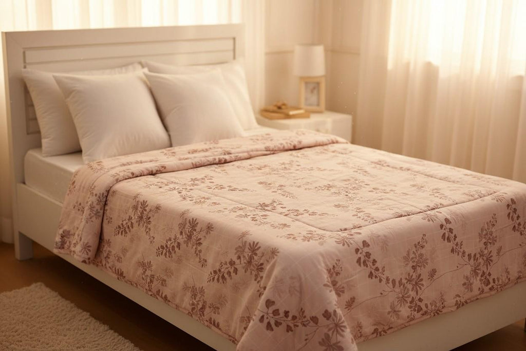 Dohar Single Bed |Pink Floral Print | AC Dohar | 100% Cotton (Set of 2 Pcs)