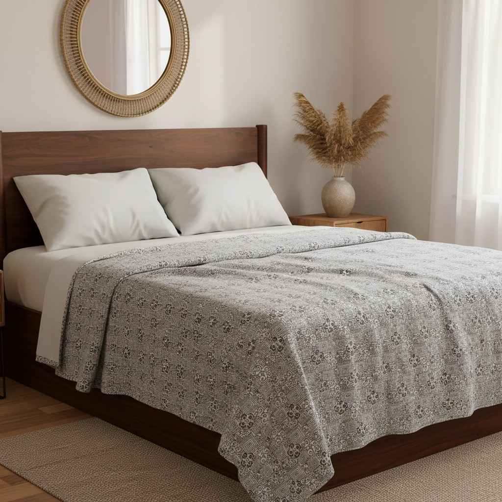 Dohar Double Bed | Geometric Maze & Floral Print | 100% Cotton