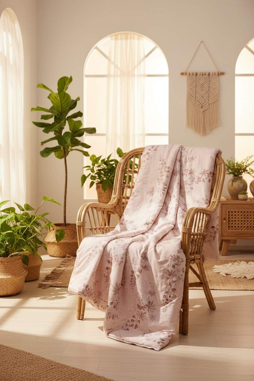 Dohar Single Bed |Pink Floral Print | AC Dohar | 100% Cotton (Set of 2 Pcs)