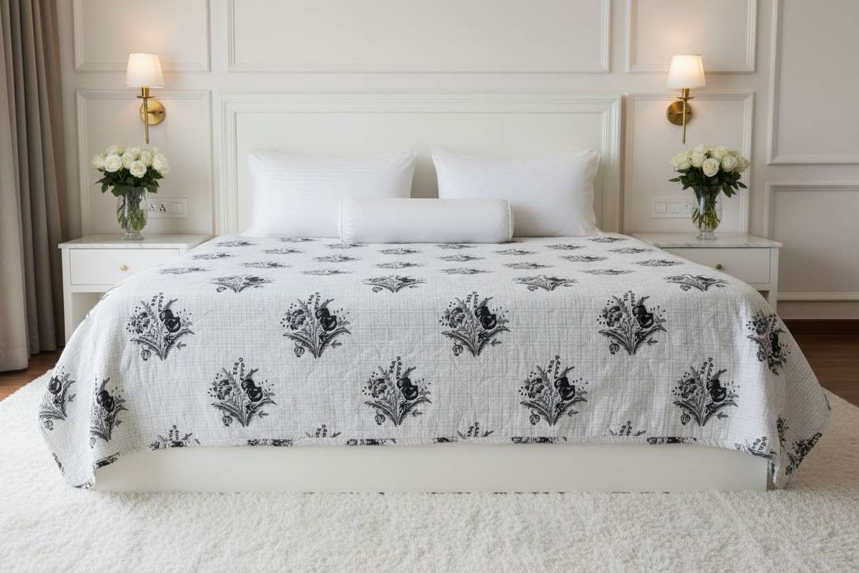 Dohar Double Bed| Mughal Floral Medallion Block Print | Reversible | 100% Cotton