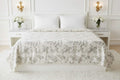 Dohar Double Bed | Silver Botanical Leaf & Vine Print | Reversible | 100% Cotton