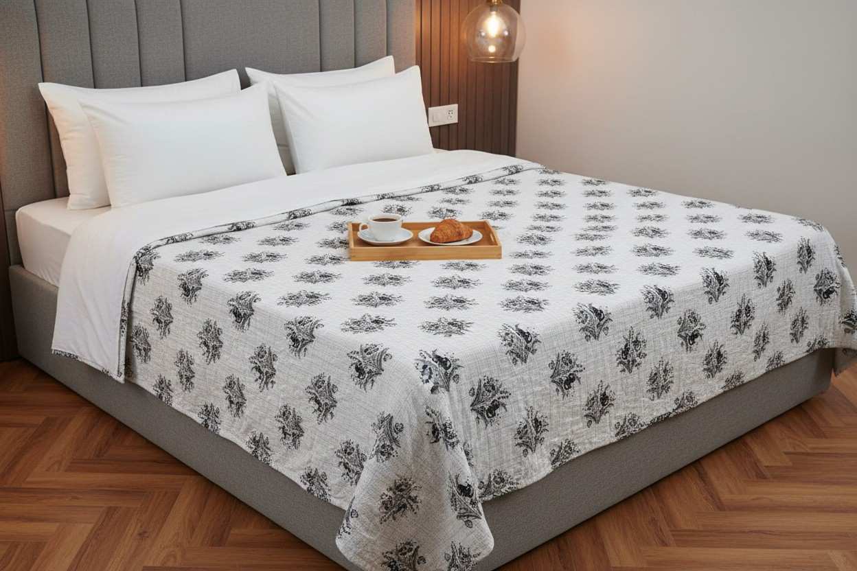 Dohar Double Bed| Mughal Floral Medallion Block Print | Reversible | 100% Cotton