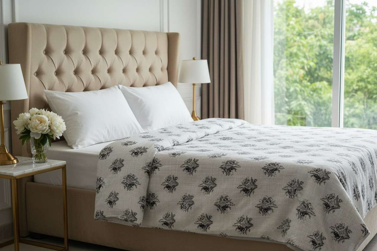 Dohar Double Bed| Mughal Floral Medallion Block Print | Reversible | 100% Cotton