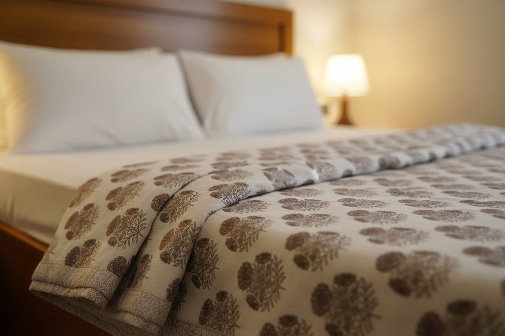 Dohar Double Bed  | Marigold Floral Block Print | AC Dohar | 100% Cotton