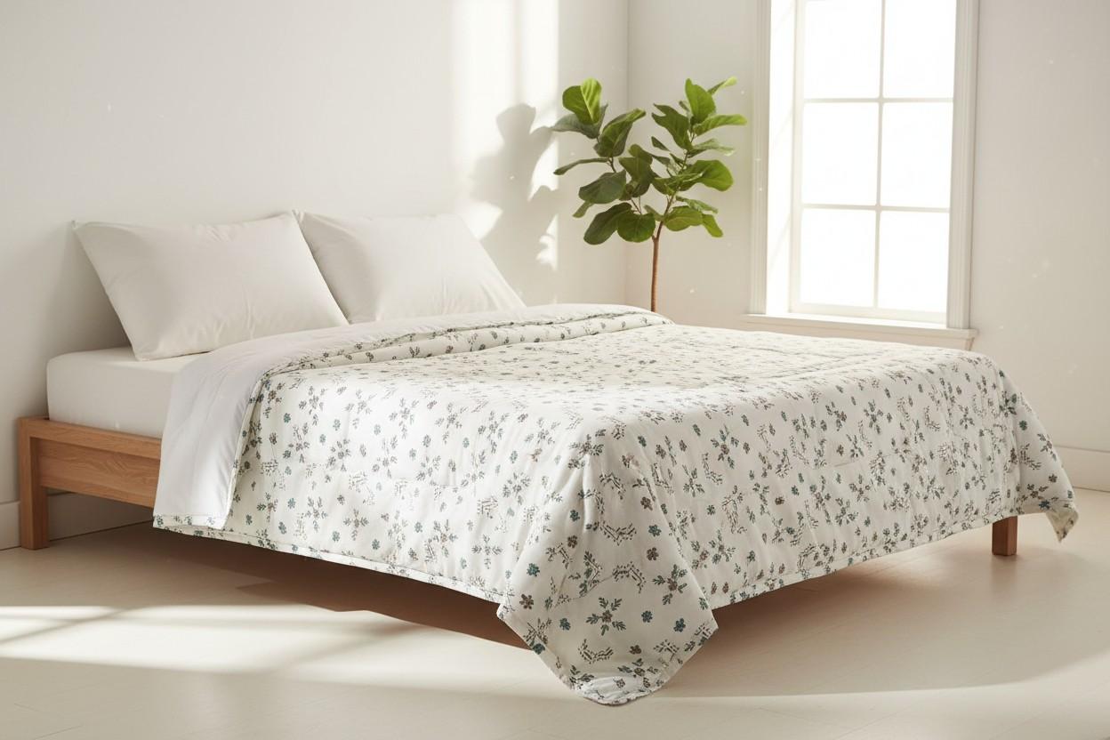 Dohar Double Bed | Teal Floral Bouquet & Geometric Print | 100% Cotton