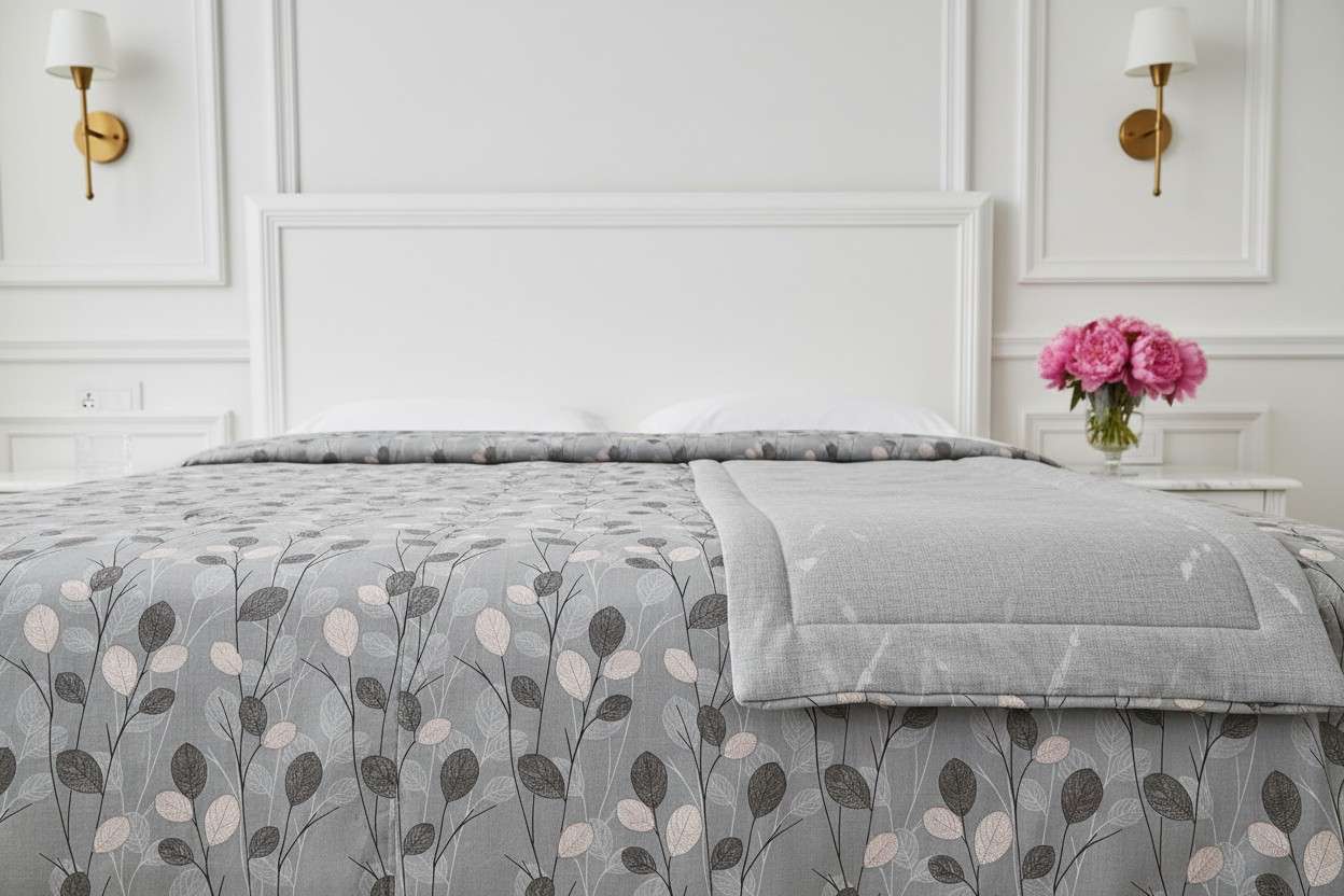 Dohar Double Bed | Trailing Branch & Oval Leaf Print | AC Dohar | 100% Cotton