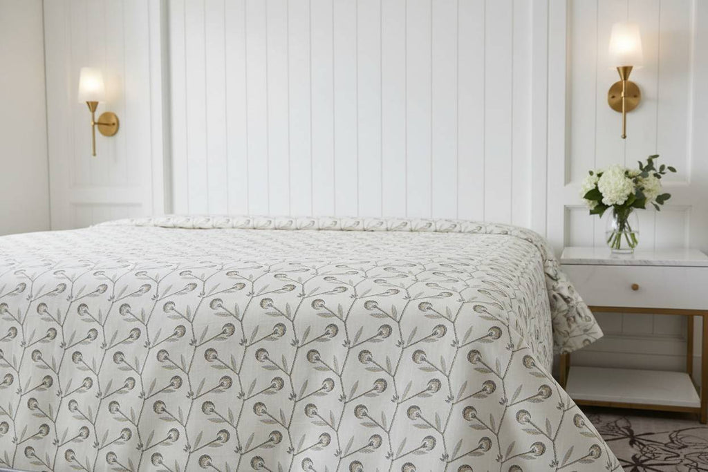 Dohar Double Bed | Trailing Vine & Poppy Bud Block Print | 100% Cotton
