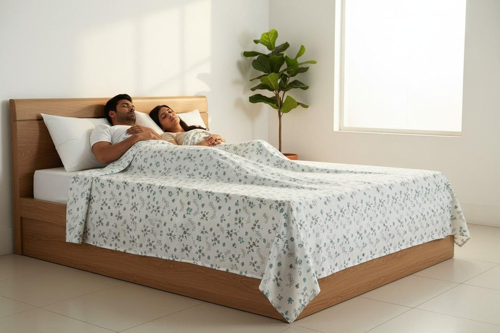 Dohar Double Bed | Teal Floral Bouquet & Geometric Print | 100% Cotton