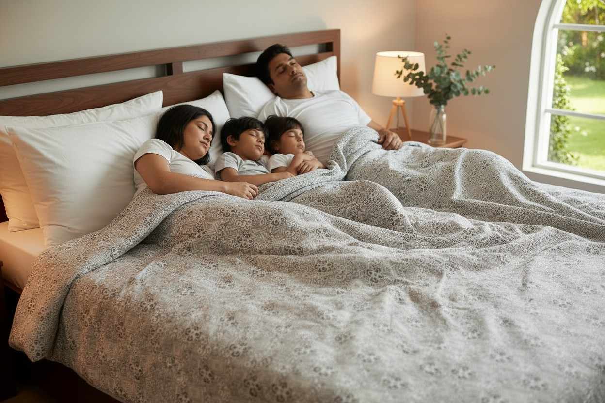Dohar Double Bed | Silver Botanical Leaf & Vine Print | Reversible | 100% Cotton