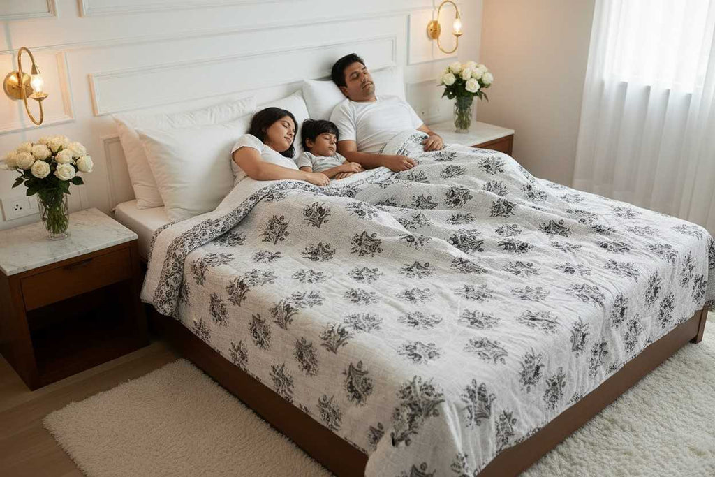 Dohar Double Bed| Mughal Floral Medallion Block Print | Reversible | 100% Cotton
