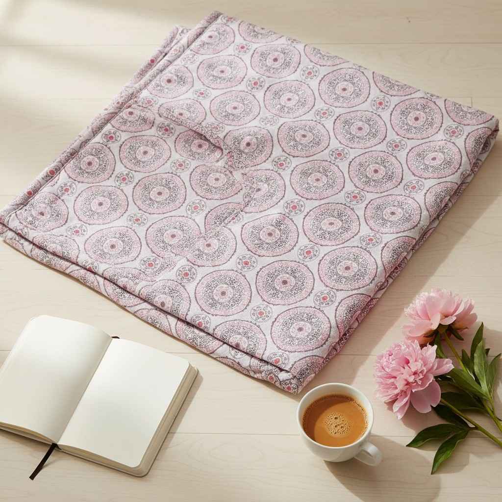 Dohar Single Bed | Blush Pink Medallion Print | AC Dohar | 100% Cotton (Set of 2 Pcs)