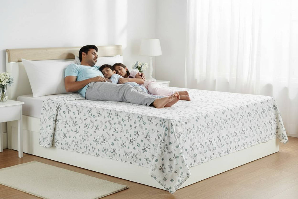 Dohar Double Bed | Teal Floral Bouquet & Geometric Print | 100% Cotton