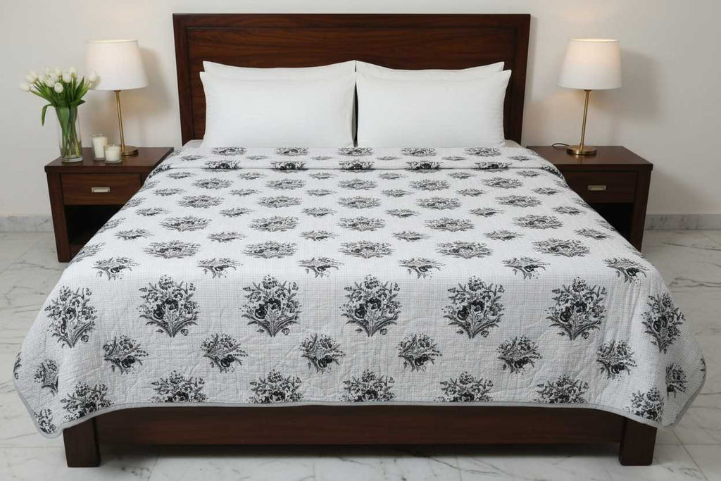 Dohar Double Bed| Mughal Floral Medallion Block Print | Reversible | 100% Cotton