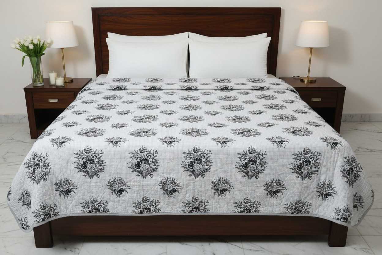 Dohar Double Bed| Mughal Floral Medallion Block Print | Reversible | 100% Cotton