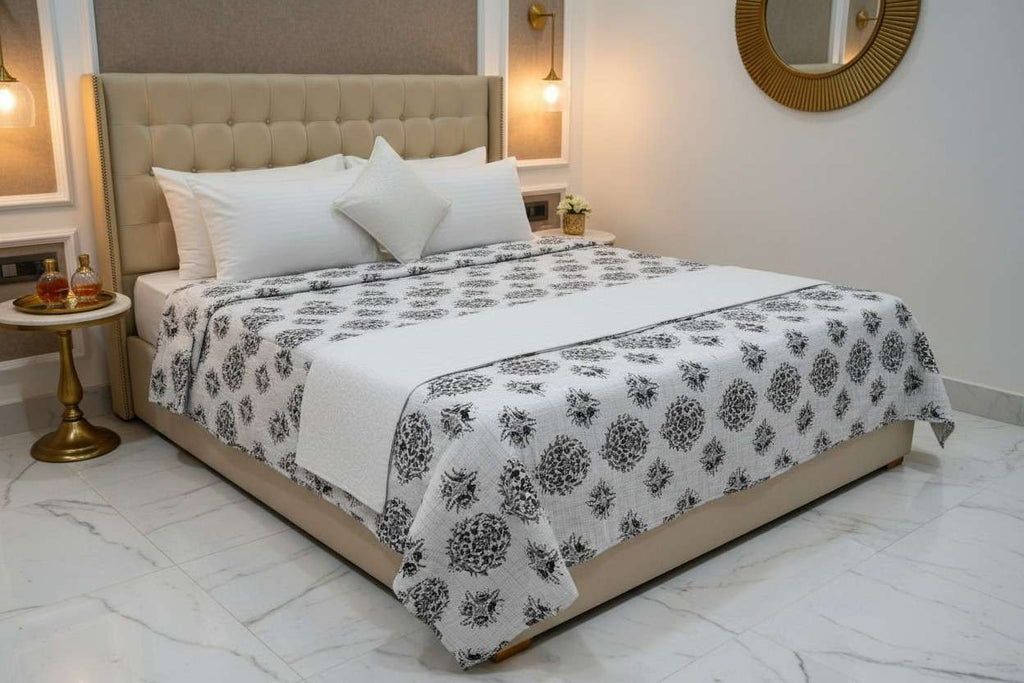 Dohar Double Bed| Mughal Floral Medallion Block Print | Reversible | 100% Cotton