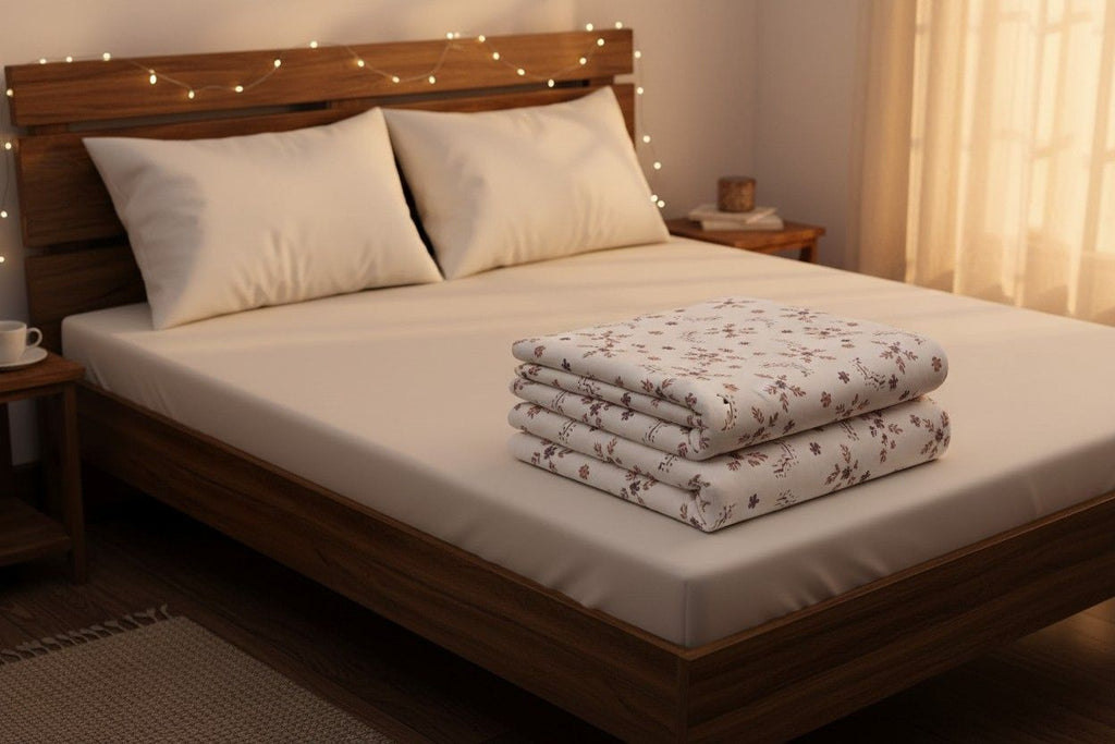 Dohar Double Bed | Floral Bouquet & Geometric Print | 100% Cotton